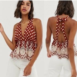 NWT Free People Lunch Date Halter Top Size Medium inWild West Combo